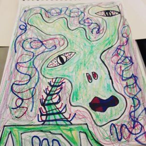 drawing green abstract alien by Karl Nicholas Urso